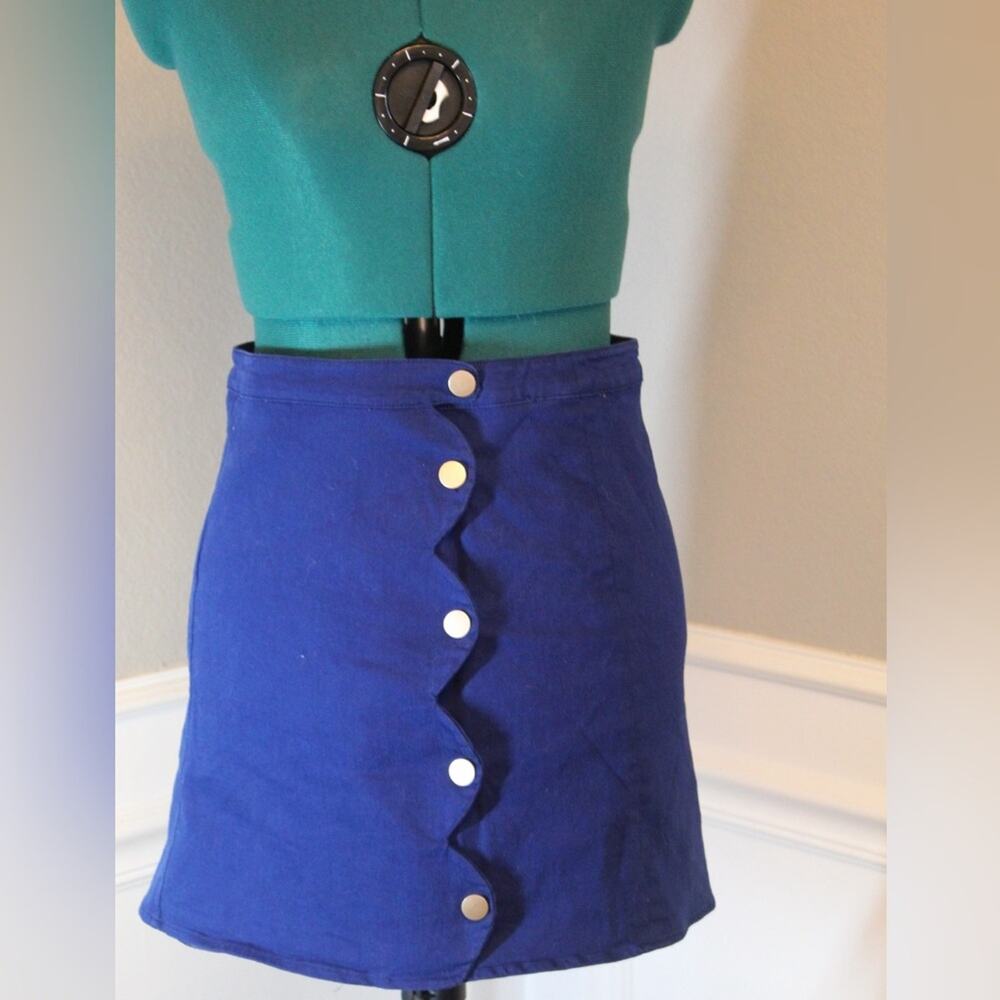 Harper Heritage Blue Scalloped Button Front Mini Skirt Women’s Size S
